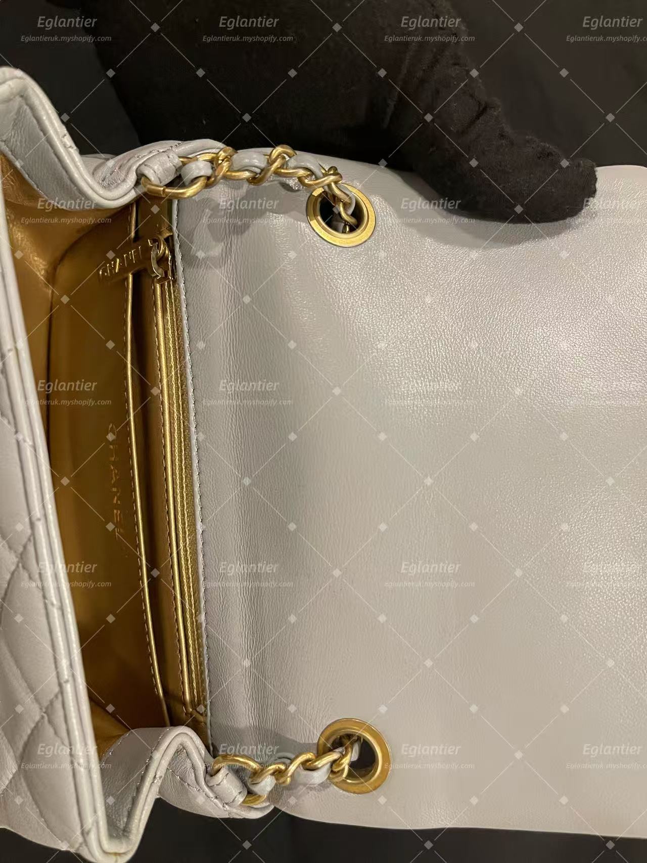 Chanel Timeless flap mini square with pearl lambskin grey GHW