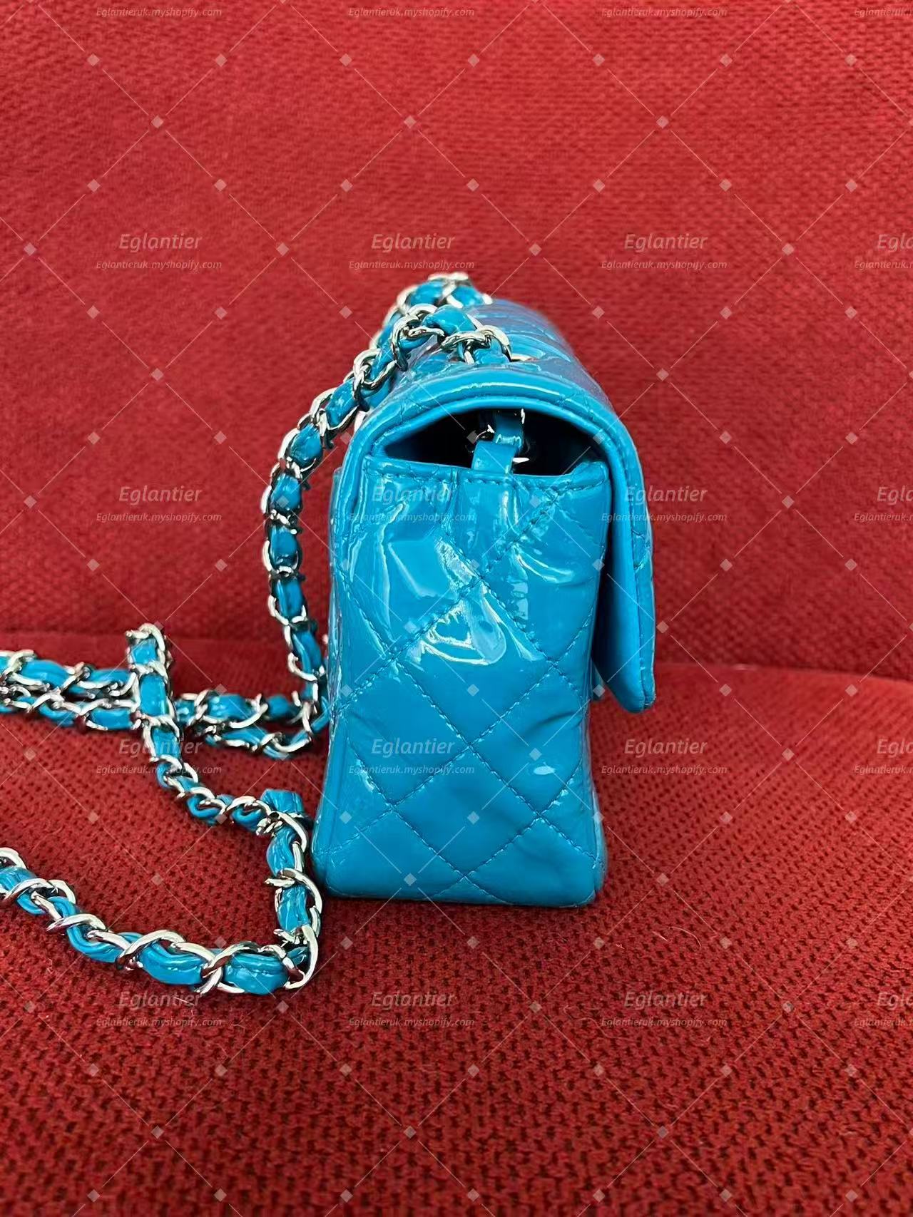 Chanel Timeless Classic flap mini rectangle patent blue