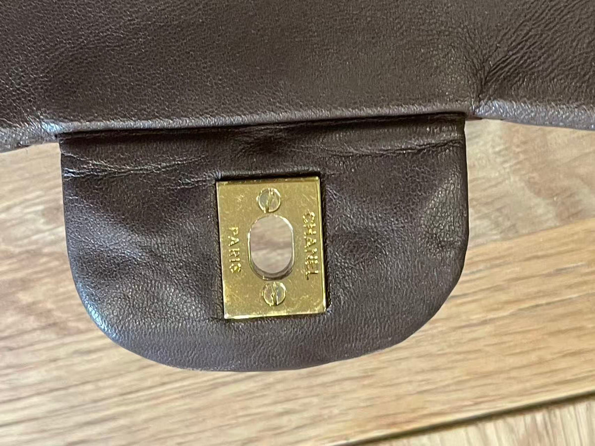 Chanel single flap bag Chocolate jumbo gold hardware lambskin