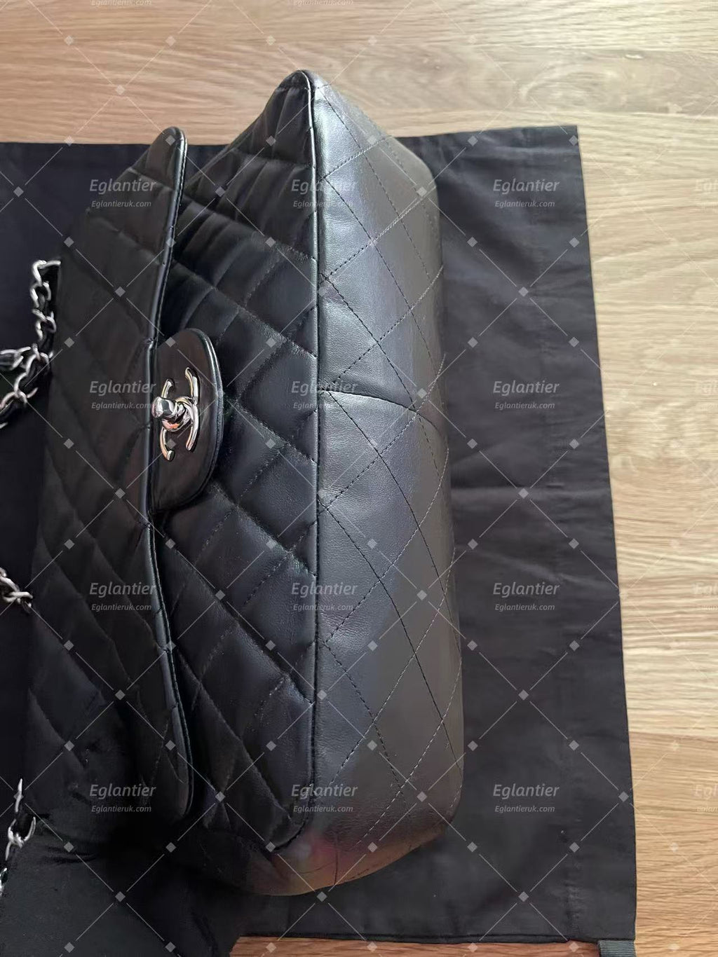 Chanel Timeless Classic single flap jumbo lambskin black silver hardware ID Card