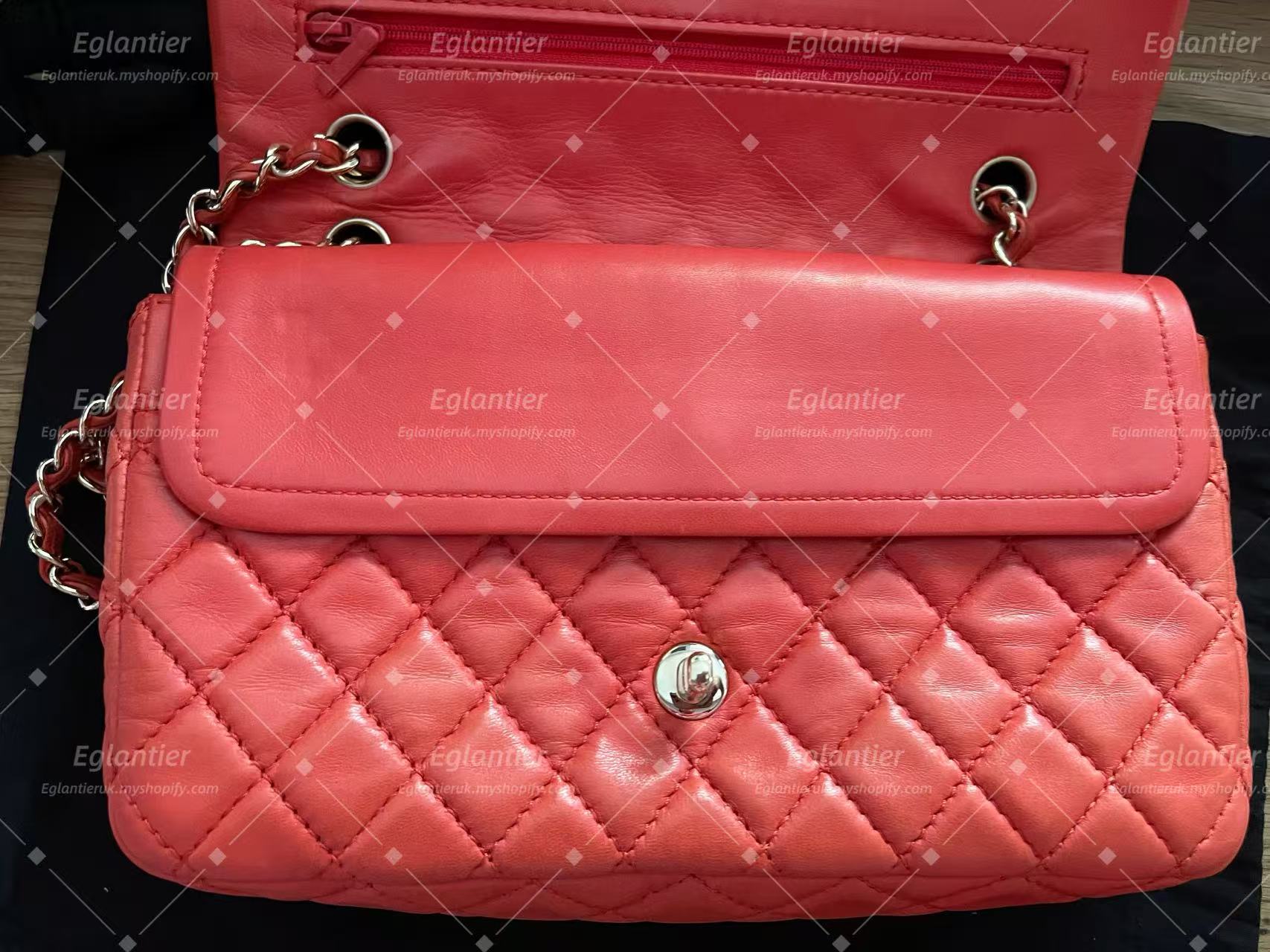 Chanel Timeless Classic double flap bag red silver hardware