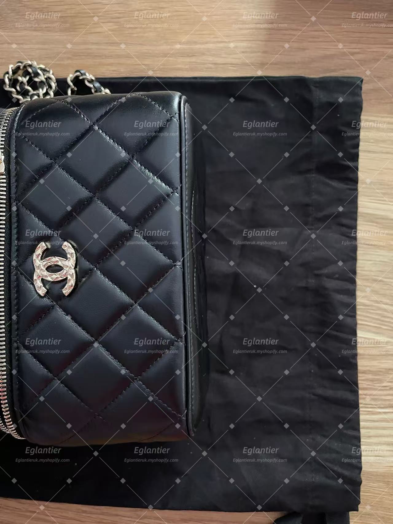 Chanel Black Quilted Chain Shoulder Crossbody Handbag Top Handle Bag