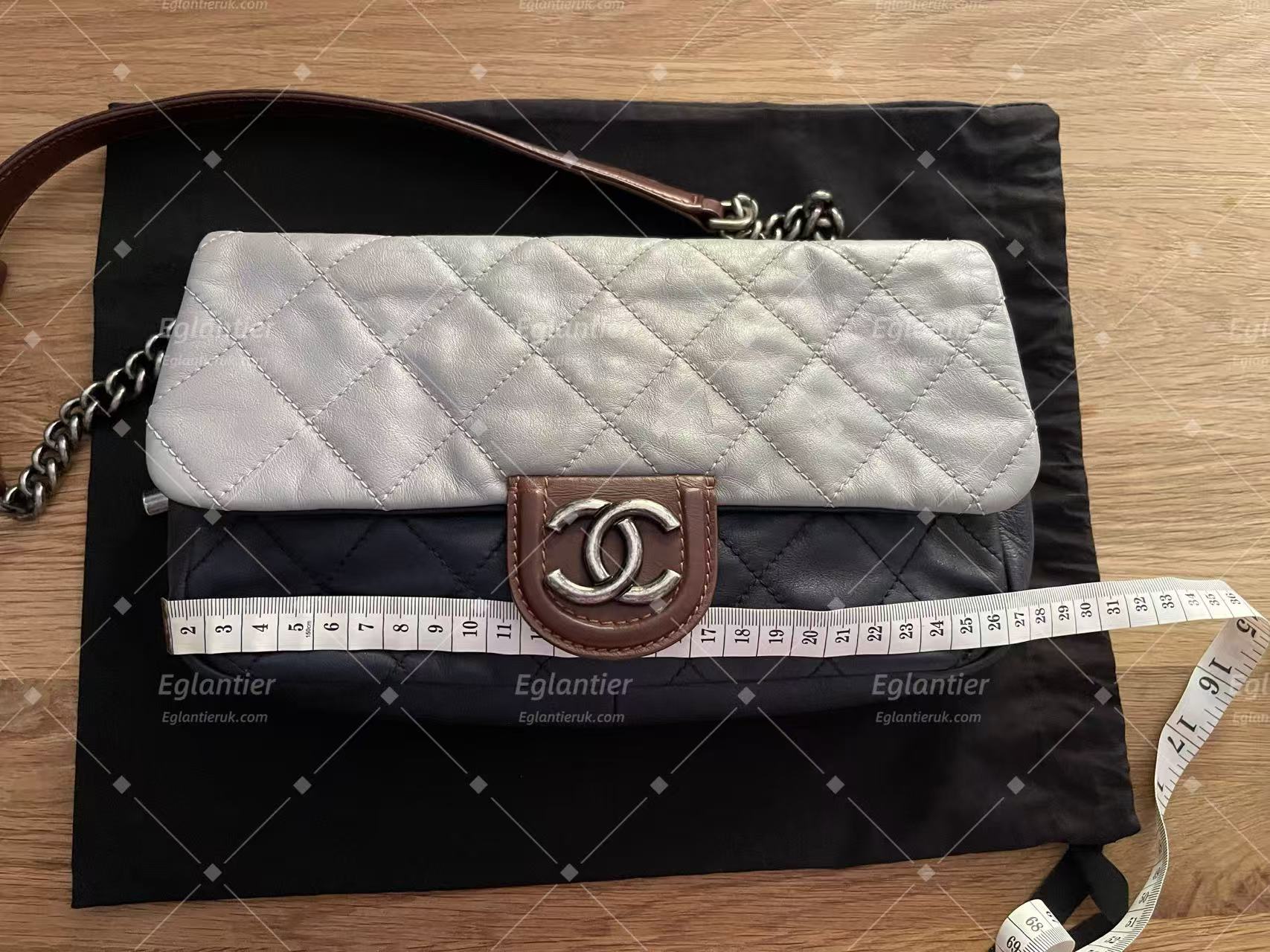 chanel navy/grey single flap bag calfskin silver hardware