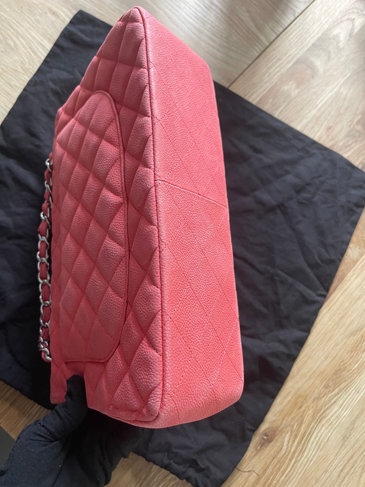 Chanel double flap bag red caviar jumbo silver gold hardware