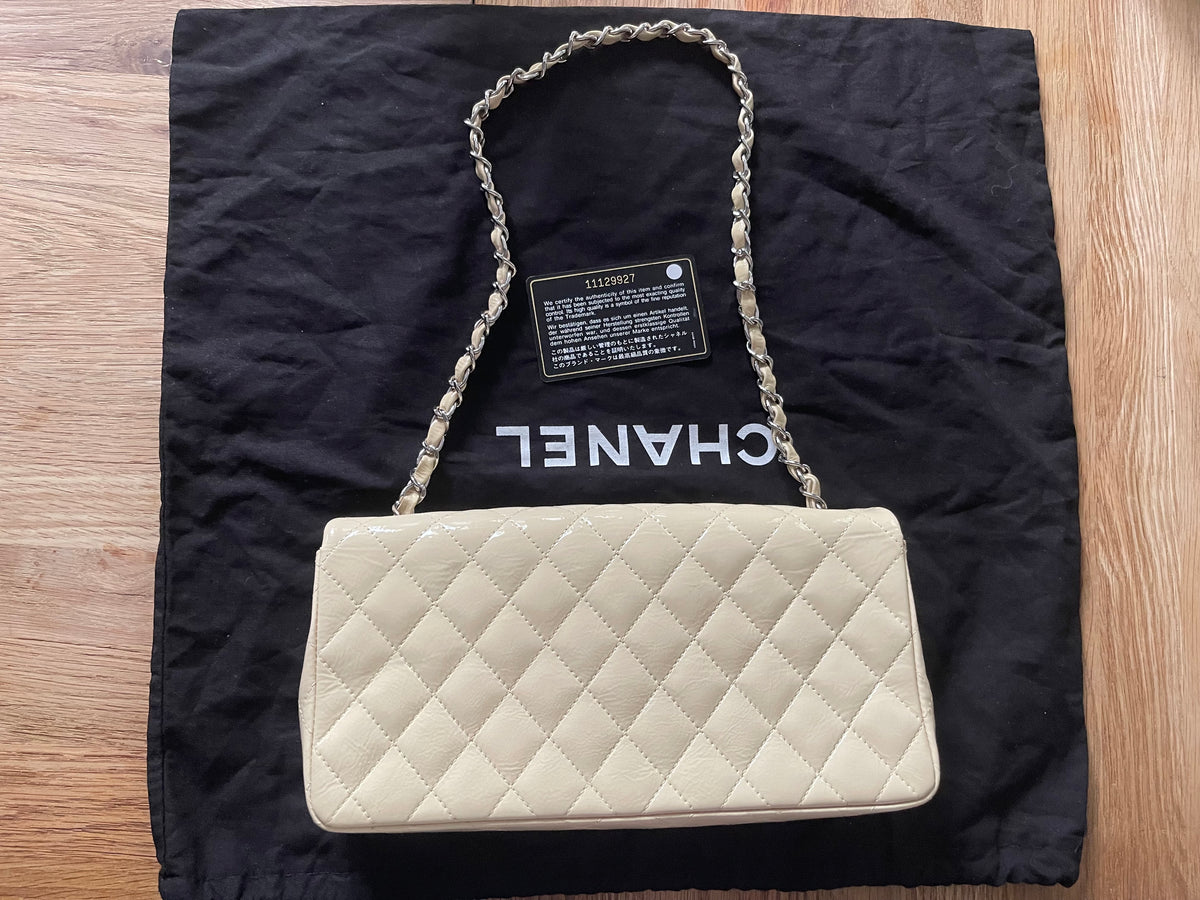 Chanel flap bag patent beige color
