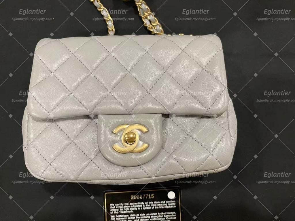 Chanel Timeless flap mini square with pearl lambskin grey GHW