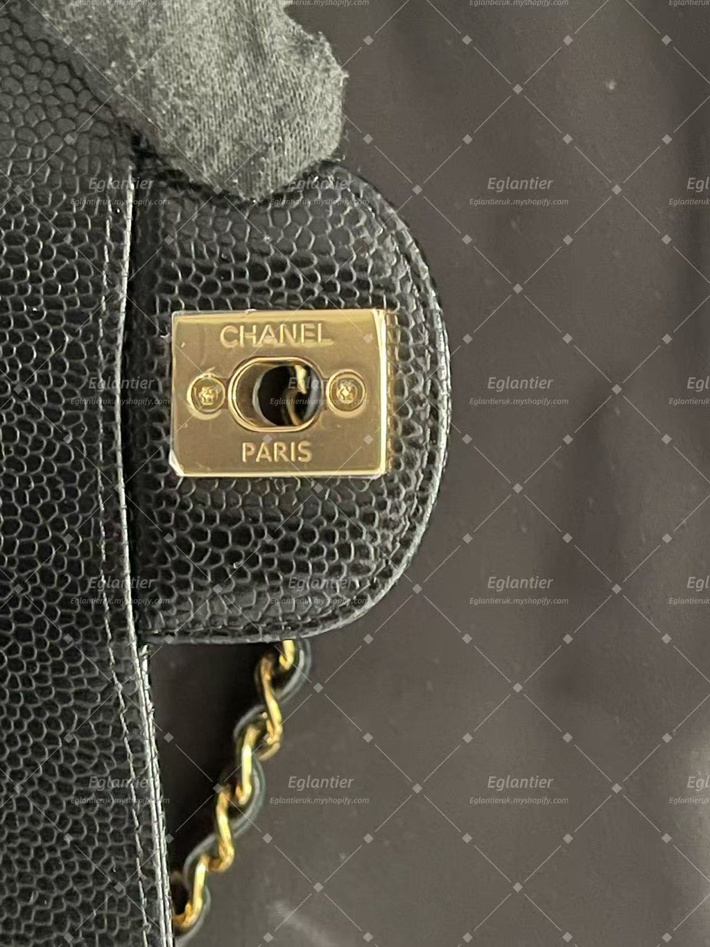 Chanel Timeless Classic double flap black medium caviar gold hardware microchip