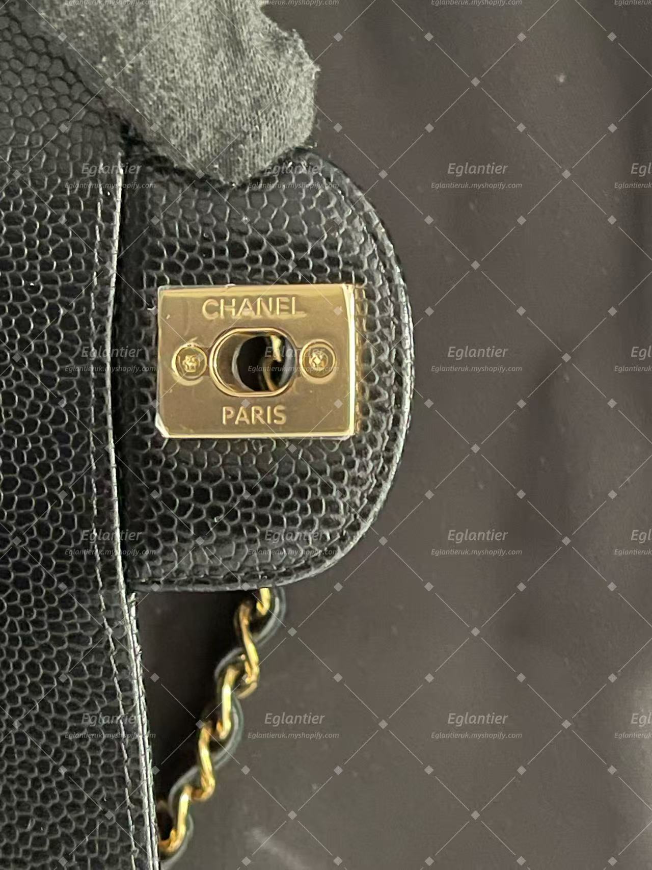 Chanel Timeless Classic double flap black medium caviar gold hardware microchip