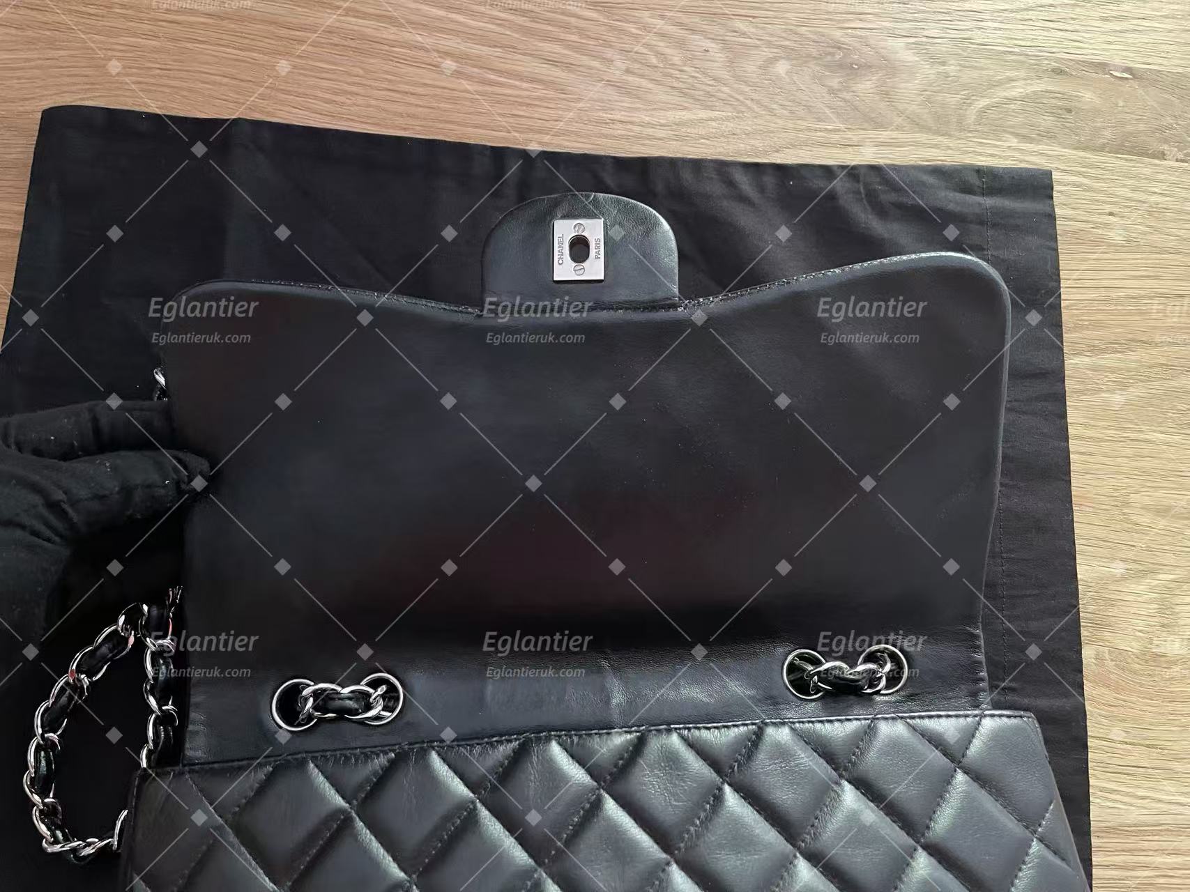 Chanel Timeless Classic single flap jumbo lambskin black silver hardware ID Card