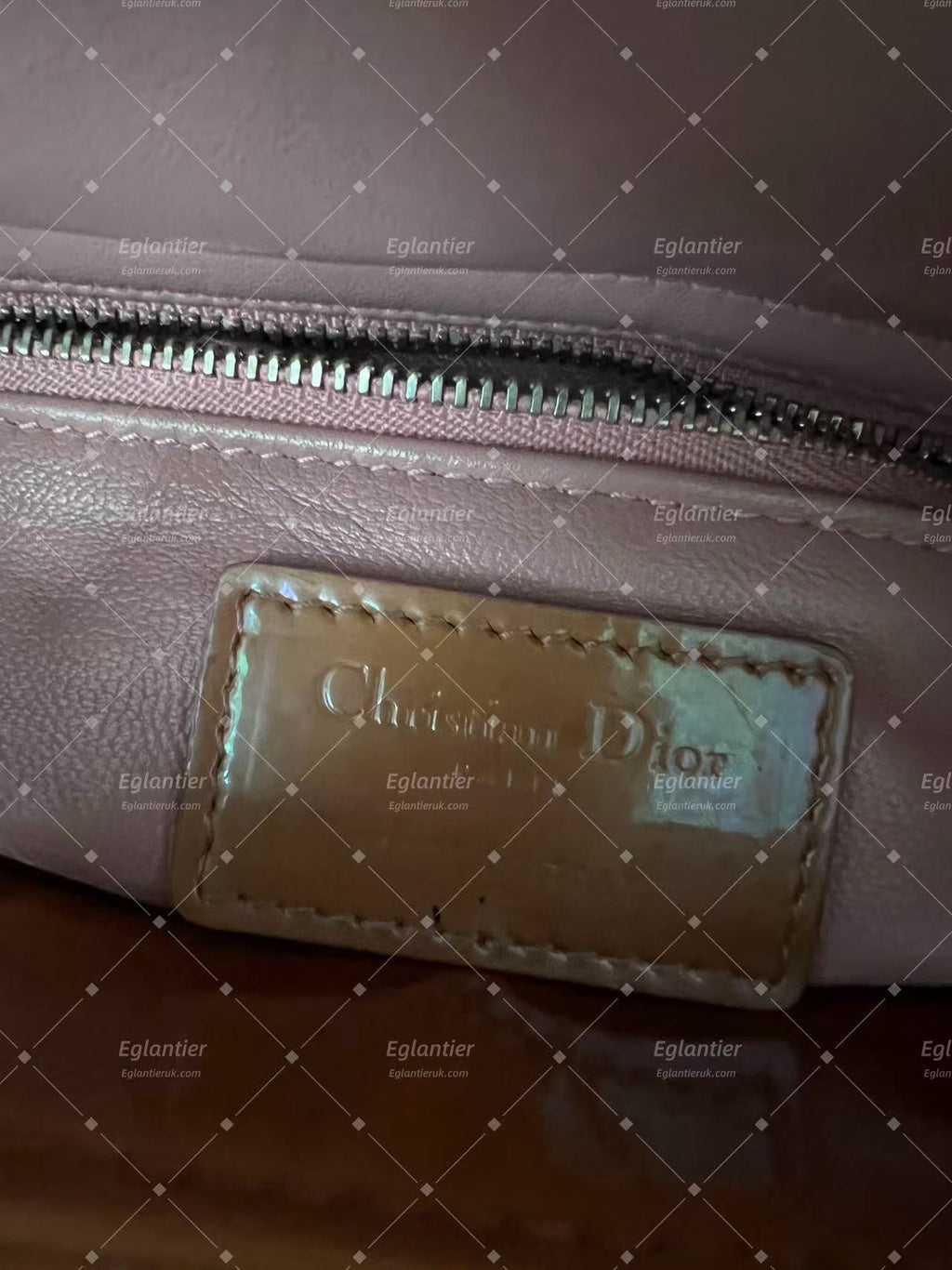 Lady Dior Mini Tan Patent leather silver hardware