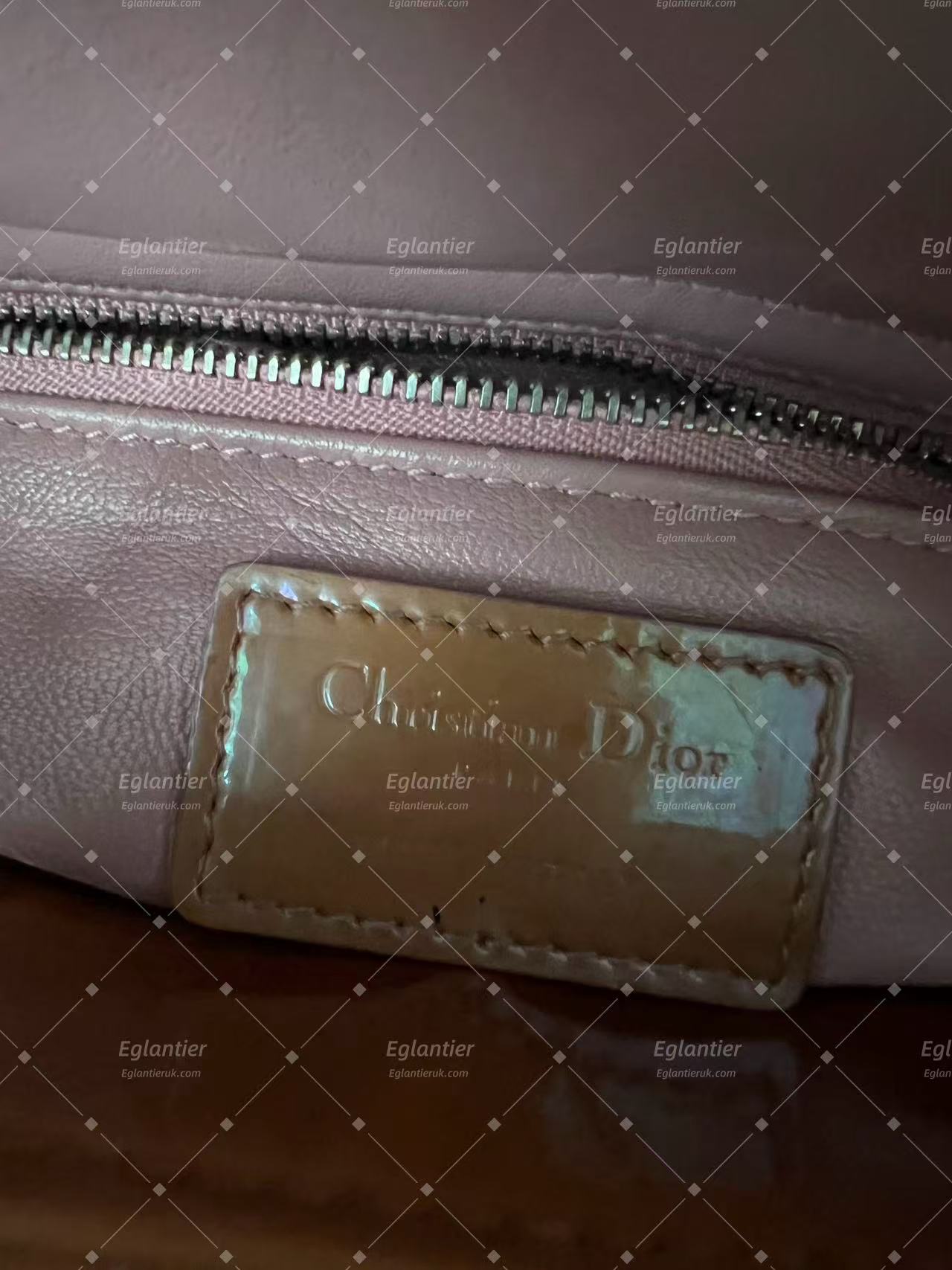Lady Dior Mini Tan Patent leather silver hardware