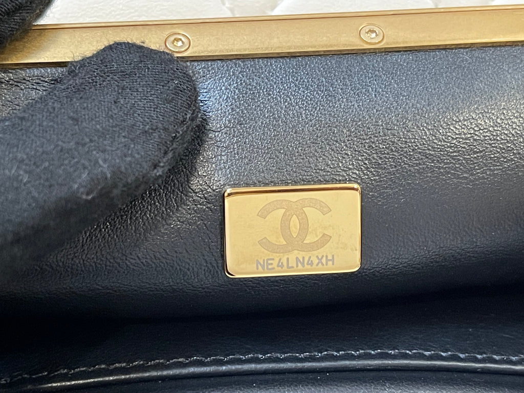 chanel small bag gold hardware white