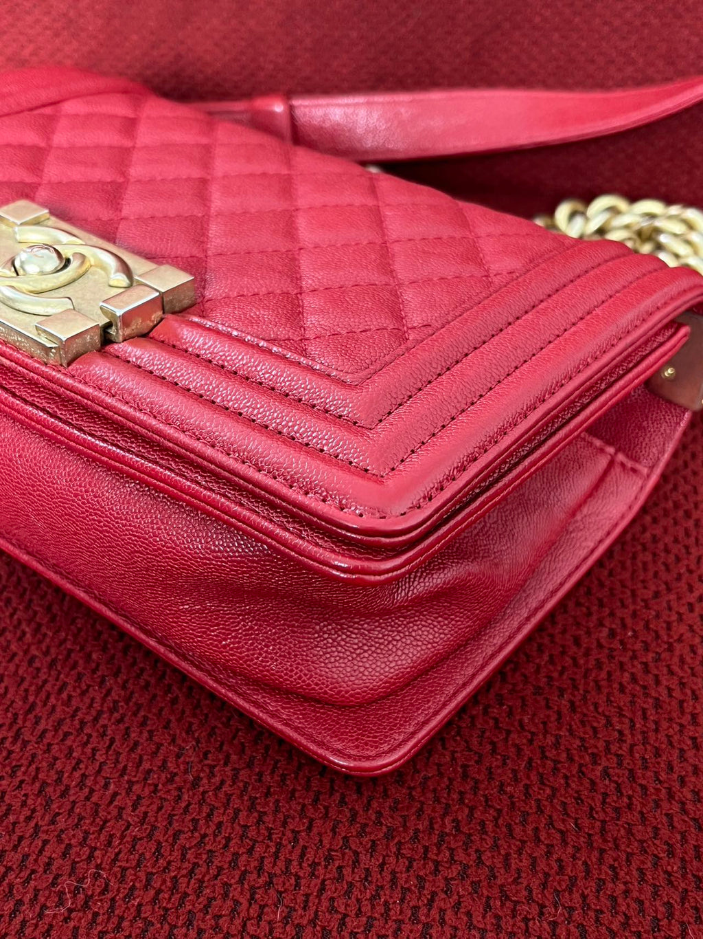 Chanel leboy small red caviar leather gold hardware