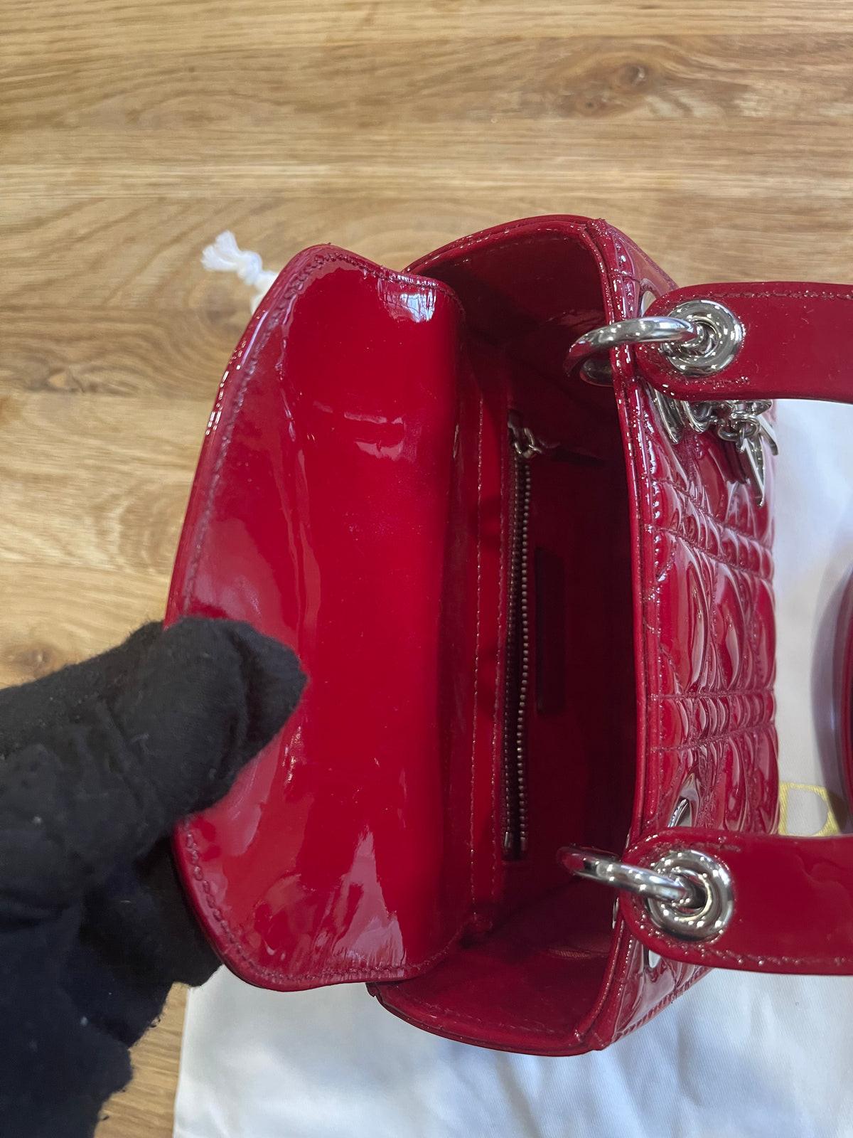 Lady dior mini red patent leather