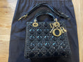 lady dior medium black gold hardware patent leather