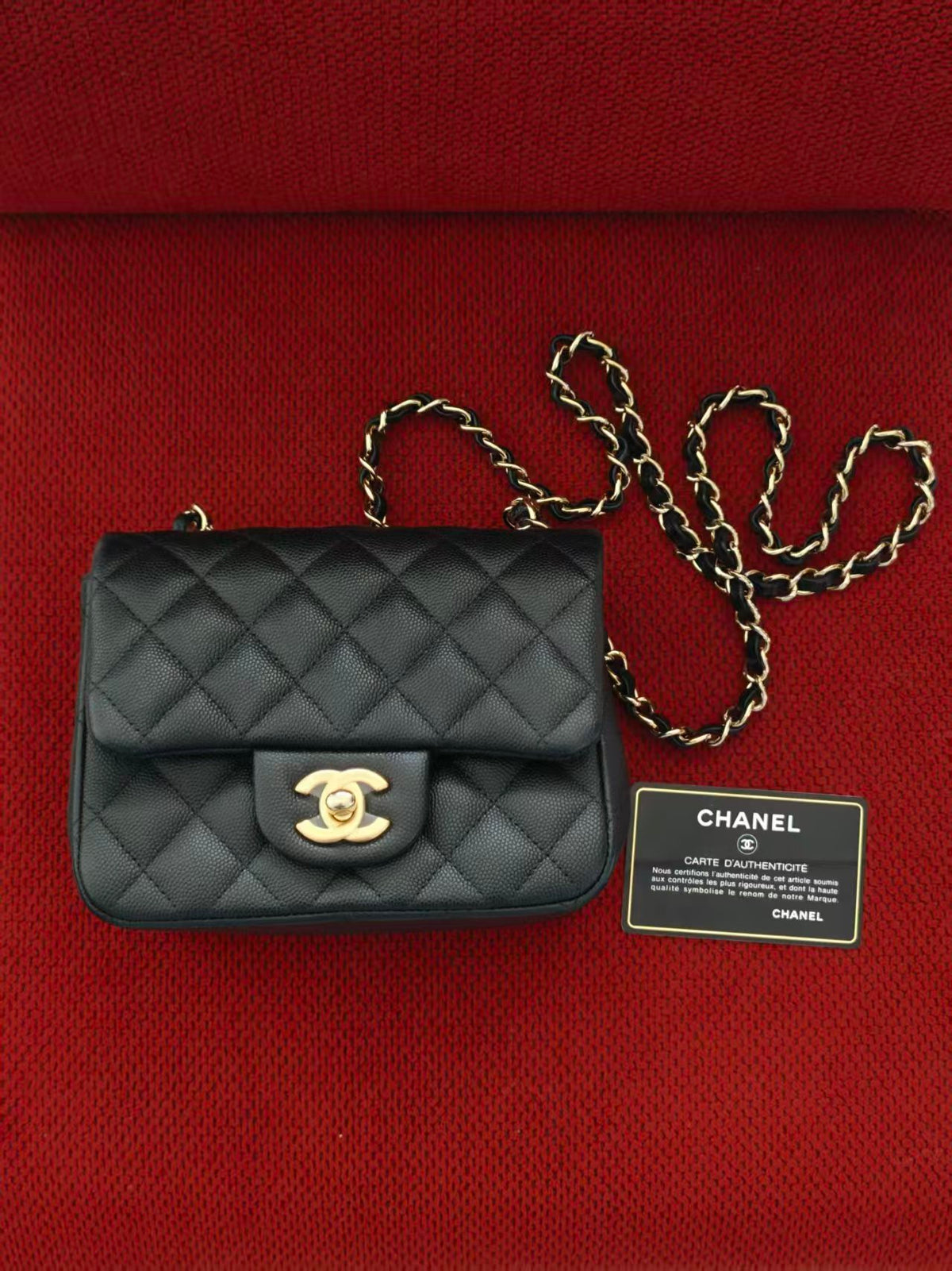 Chanel mini square flap bag caviar leather