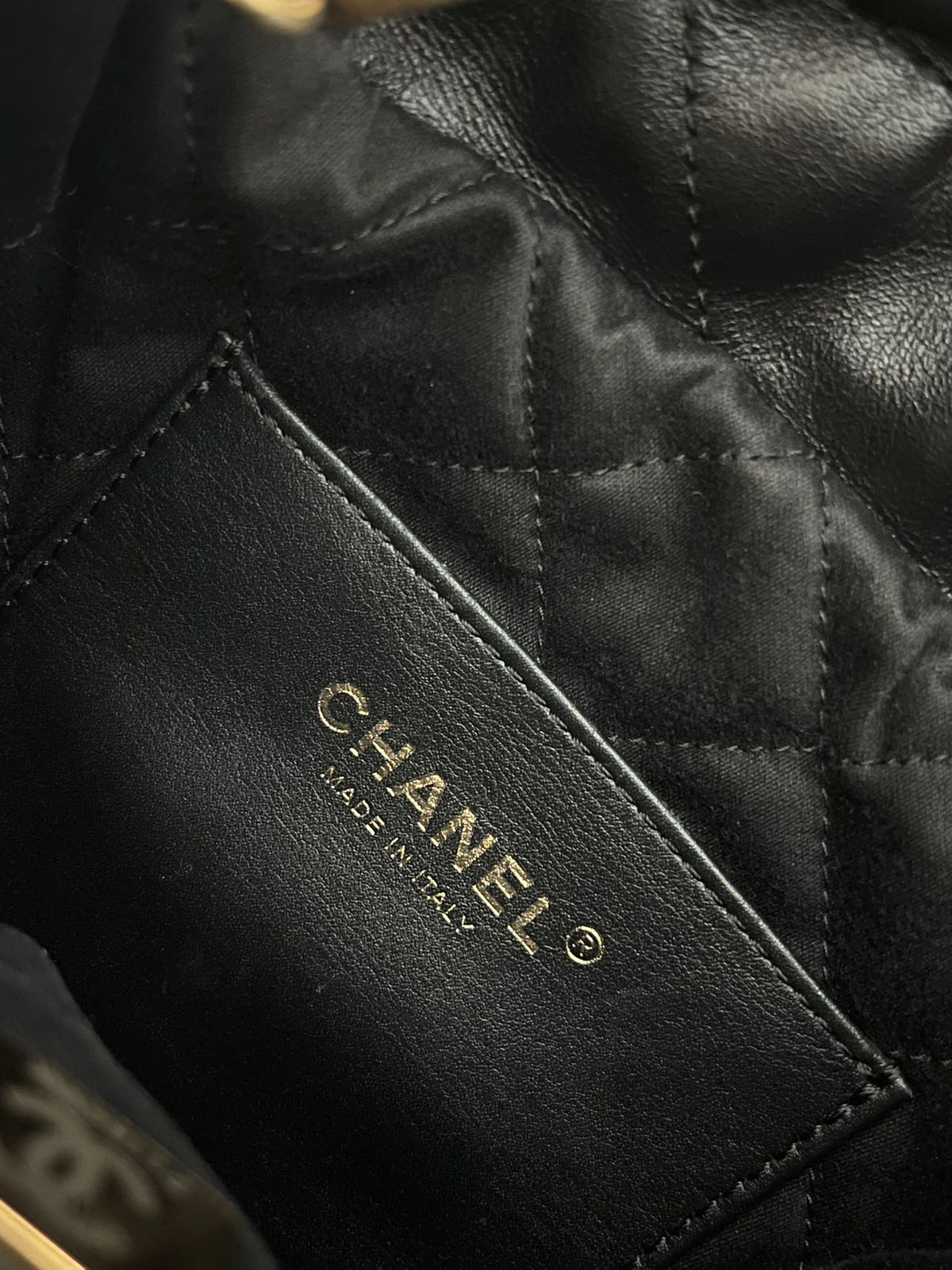 Chanel 22 bucket bag mini black shiny calfskin gold hardware
