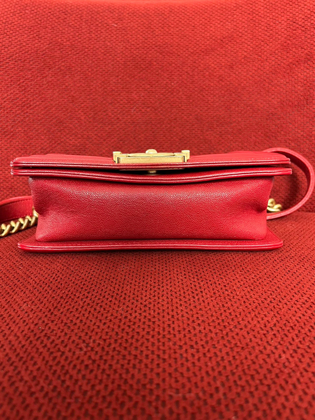 Chanel leboy small red caviar leather gold hardware