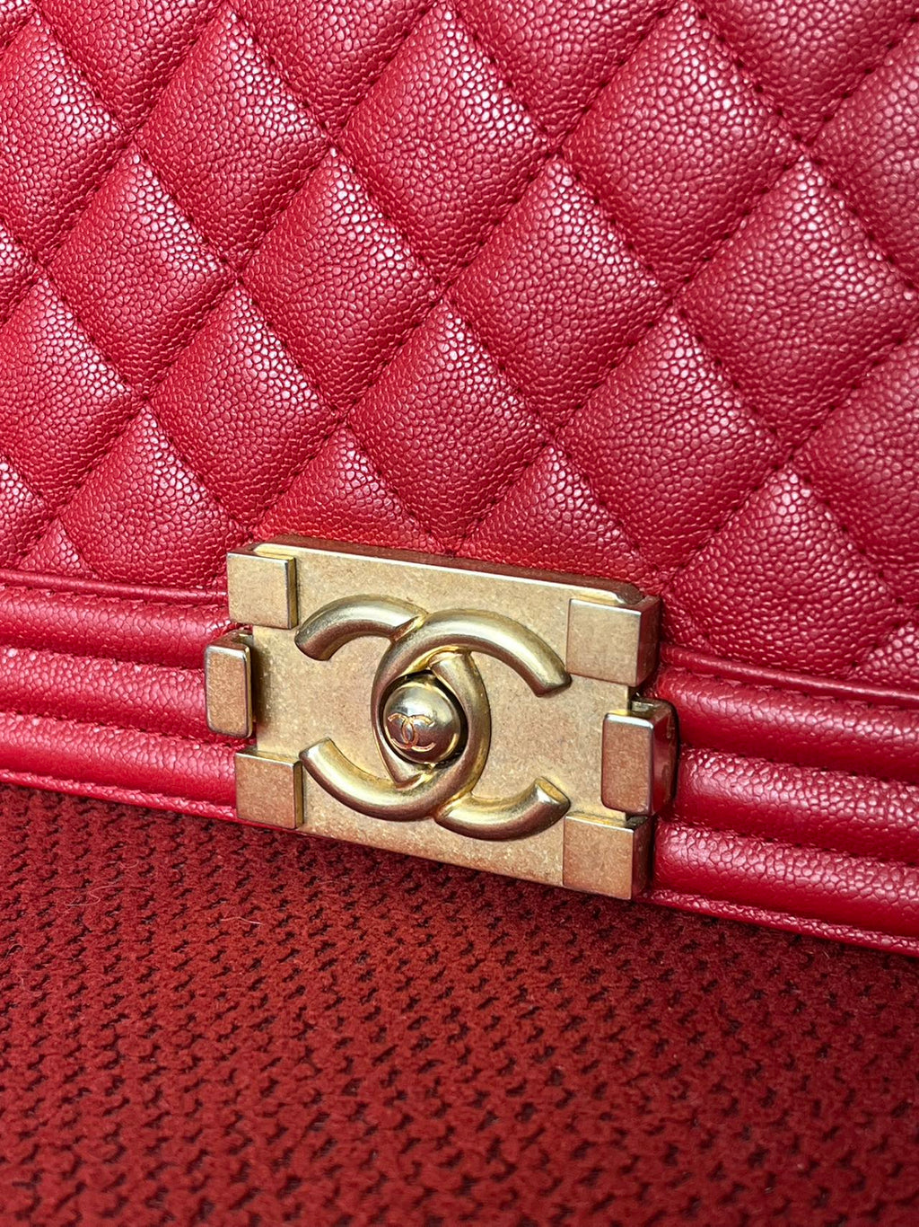Chanel leboy small red caviar leather gold hardware