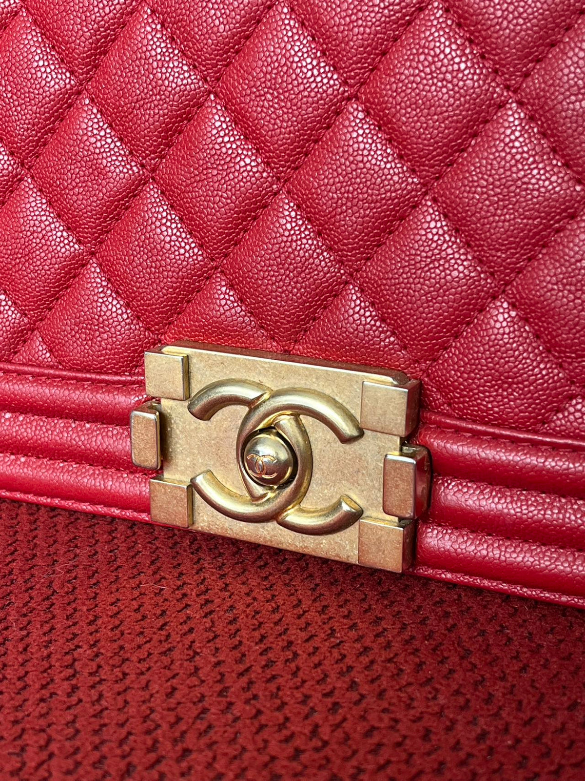 Chanel leboy small red caviar leather gold hardware