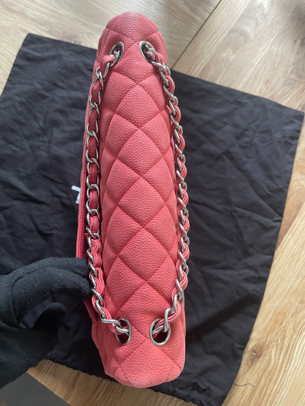 Chanel double flap bag red caviar jumbo silver gold hardware
