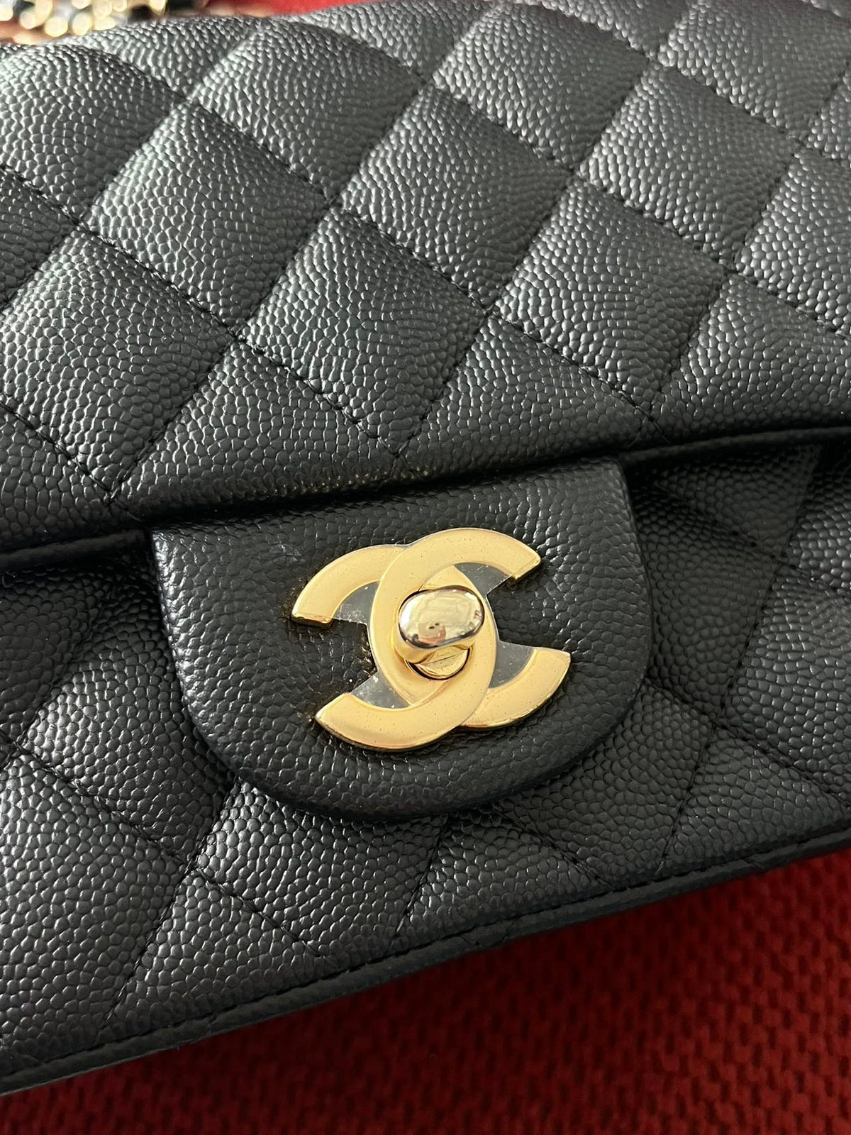 Chanel mini square flap bag caviar leather