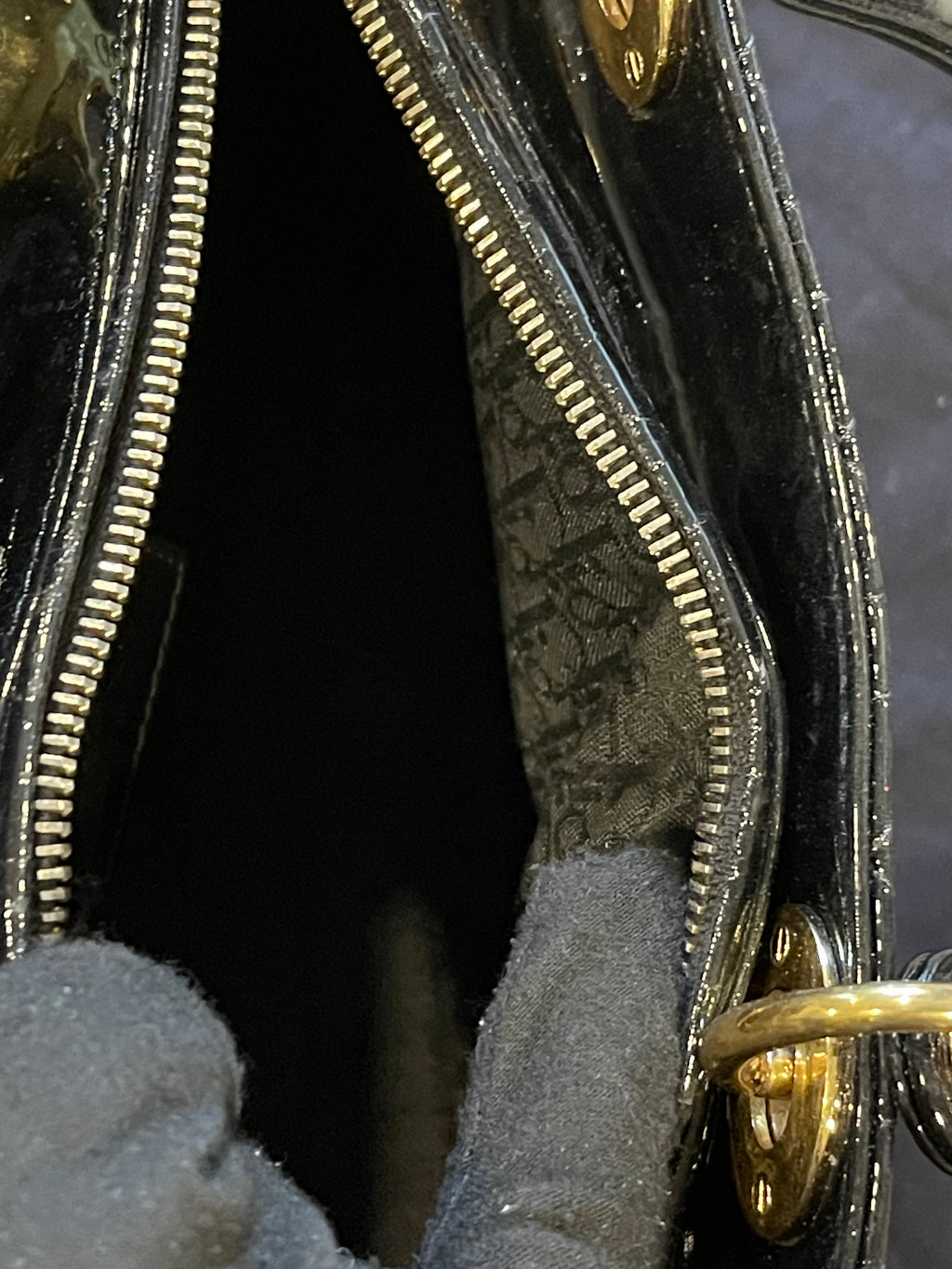 lady dior medium black gold hardware patent leather