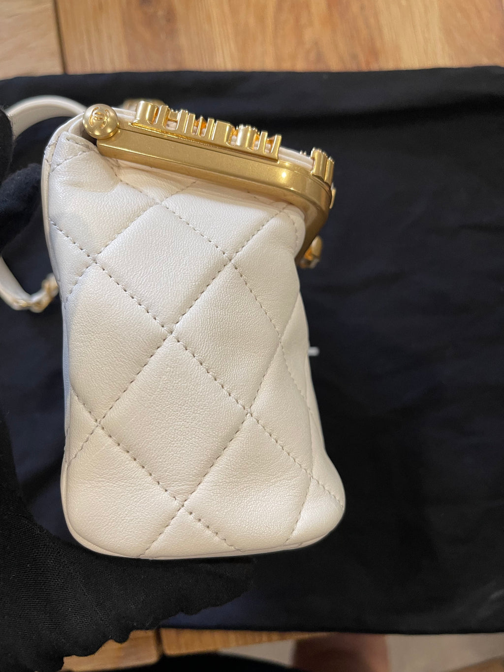 chanel small bag gold hardware white