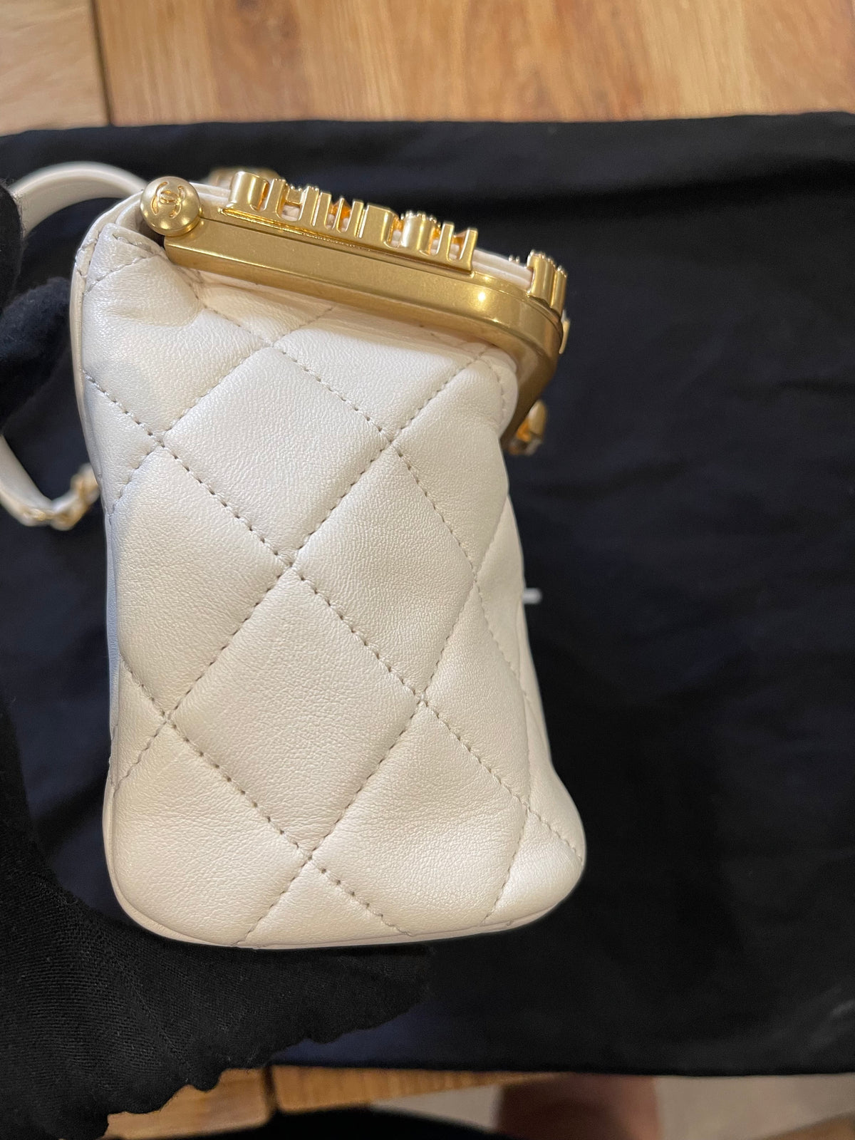 chanel small bag gold hardware white