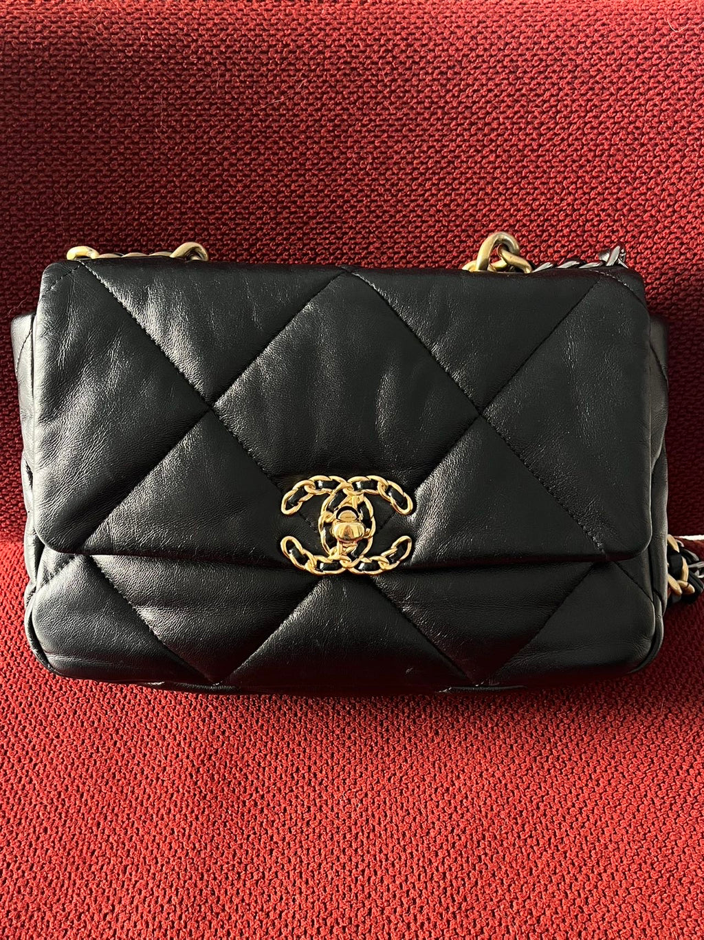 Chanel 19 Flap Bag Small Black Lambskin Mixed Gold&Silver Hardware