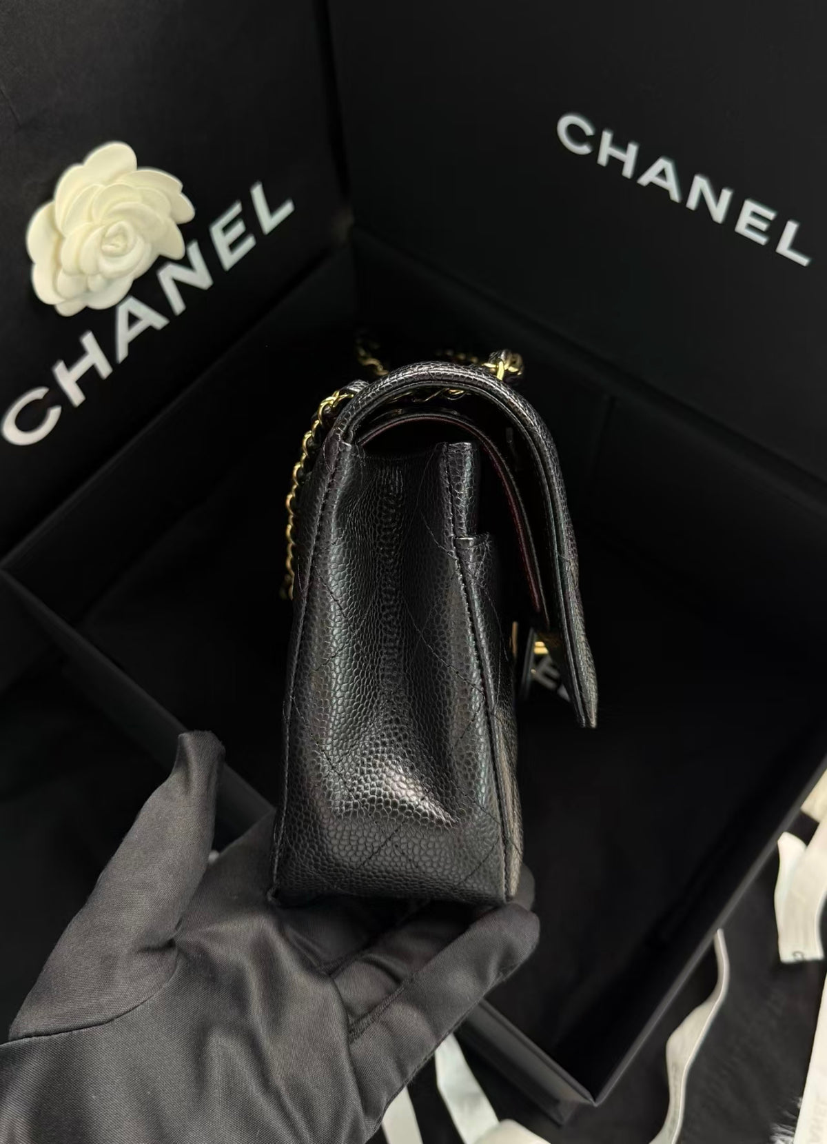 Chanel Timeless Classic Double Flap | Medium | Black Caviar | Gold Hardware | Microchip | Pre-Owned