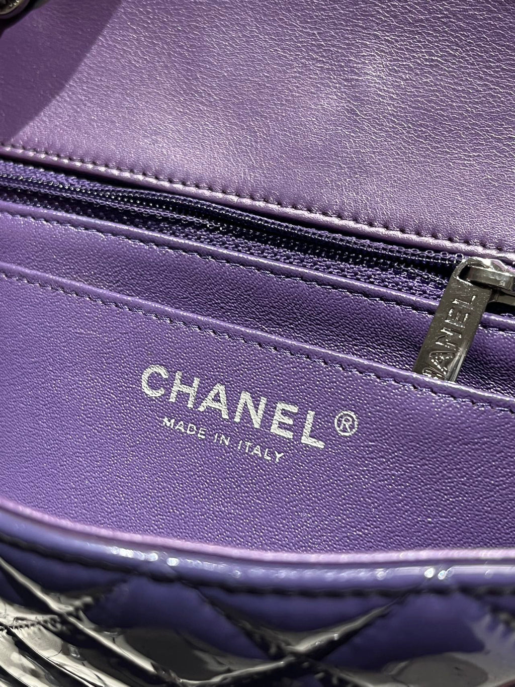Chanel Timeless Classic flap mini rectangle patent purple