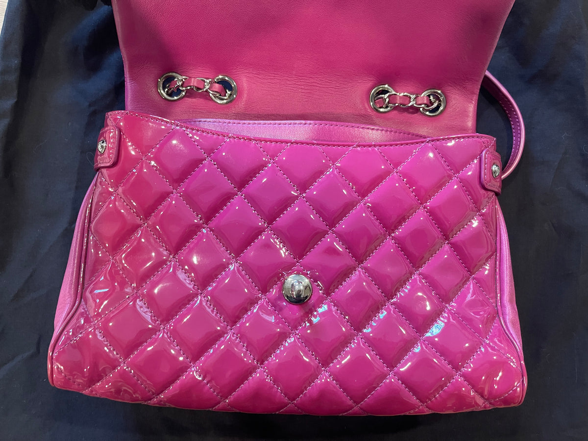 Chanel flap bag pink silver hardware patent leather