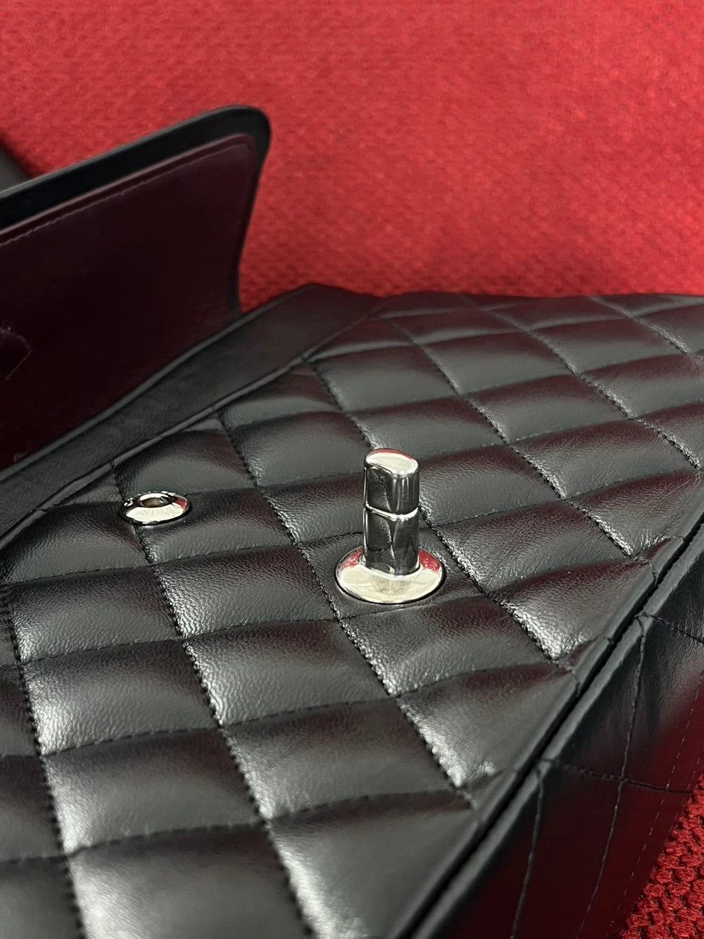 Chanel  Classic double flap bag lambskin black medium silver hardware