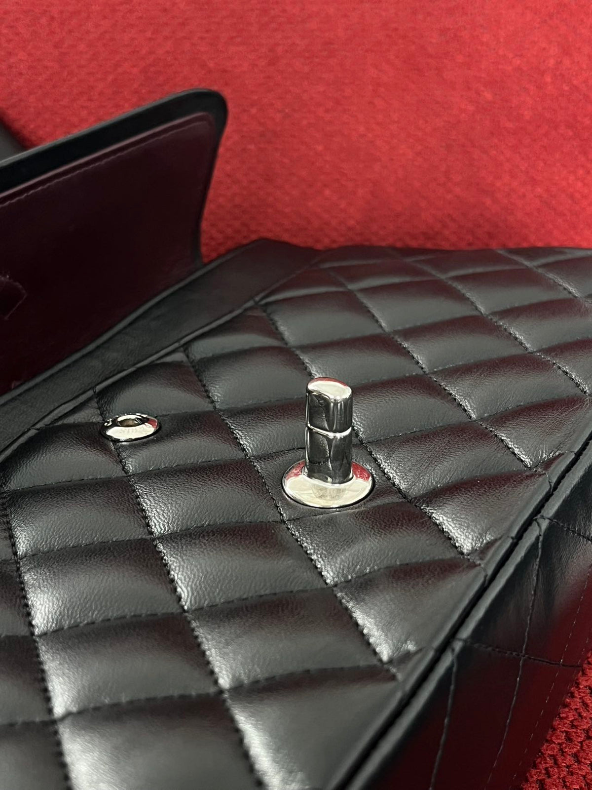Chanel  Classic double flap bag lambskin black medium silver hardware