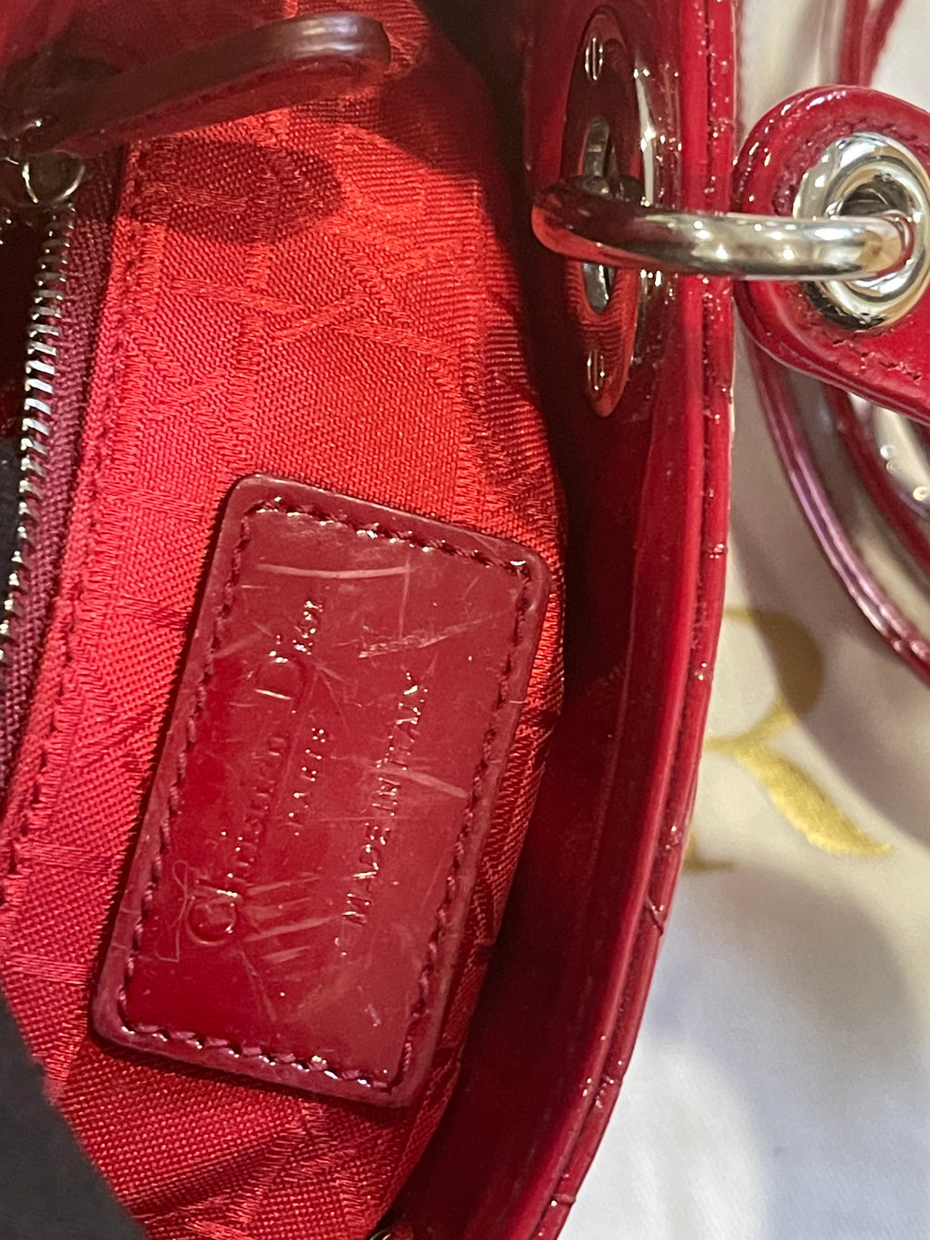 Lady dior mini red patent leather