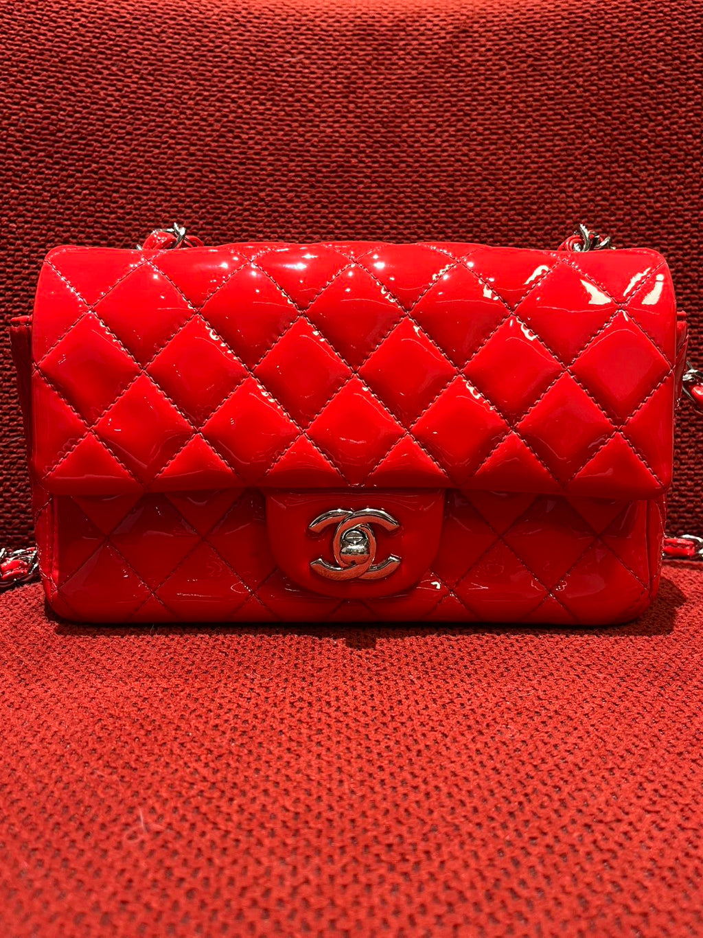 Chanel Timeless Classic flap mini rectangle patent red