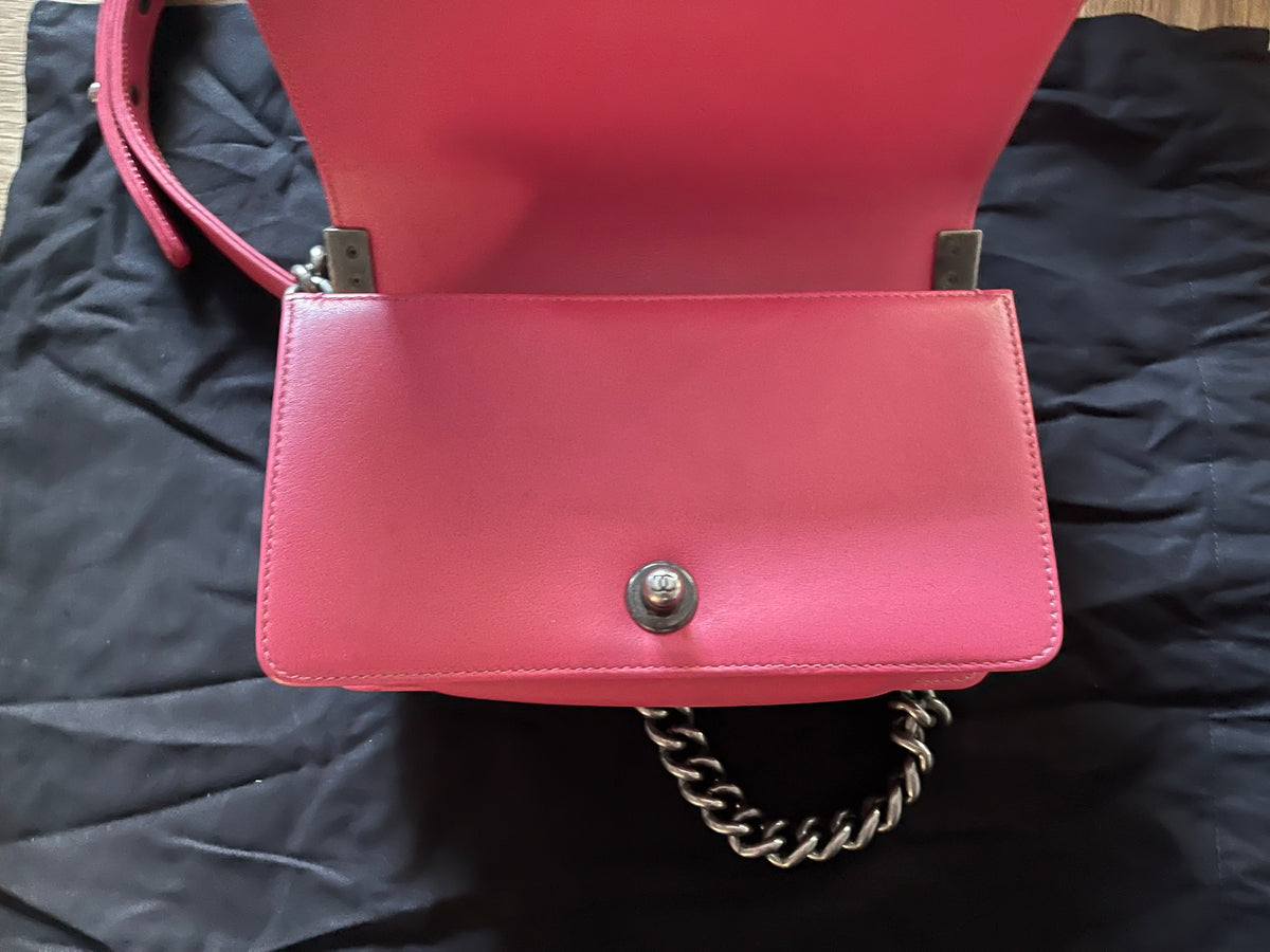 Chanel leboy small red caviar leather silver hardware