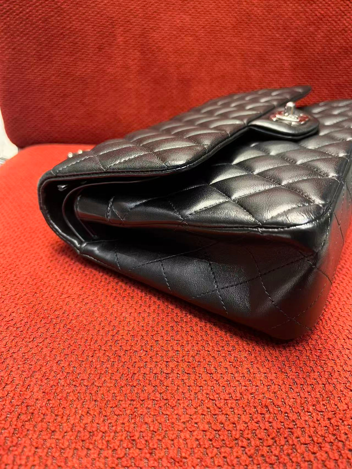 Chanel  Classic double flap bag lambskin black medium silver hardware
