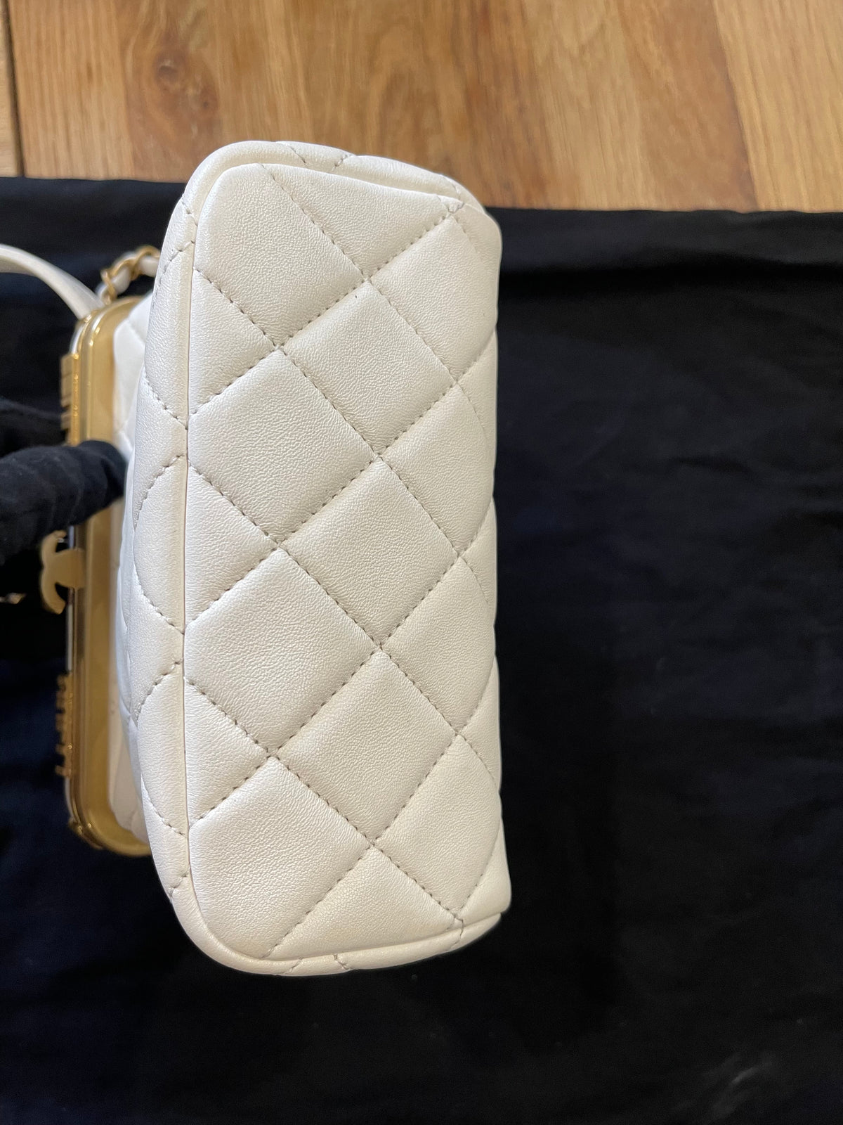 chanel small bag gold hardware white