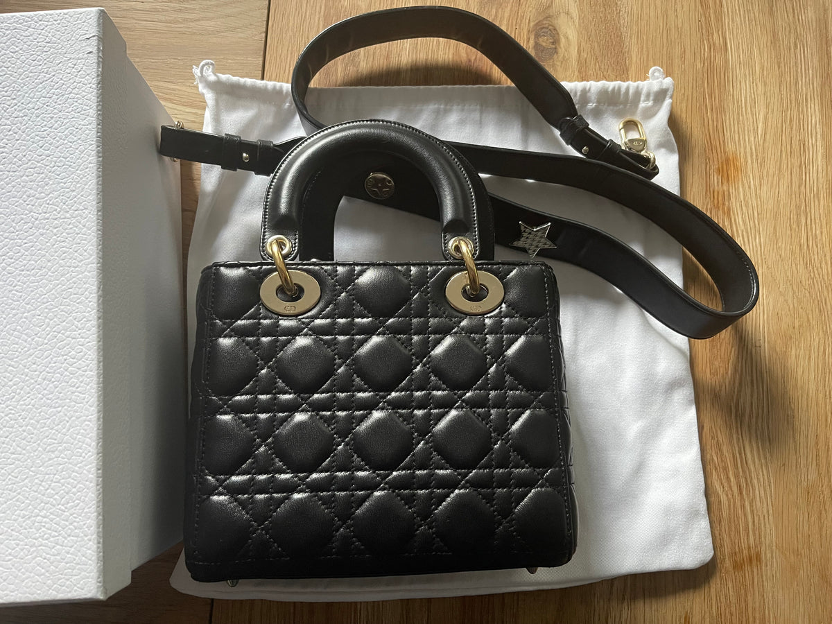 lady dior small black lambskin silver hardware
