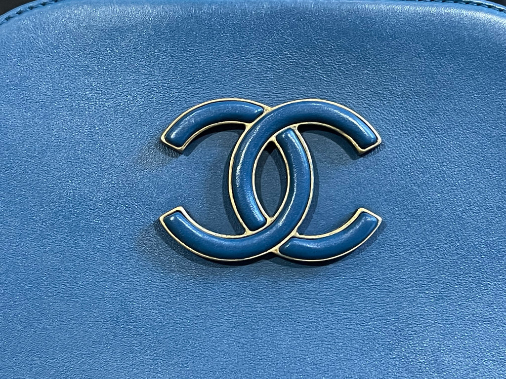 chanel small blue bag gold hardware
