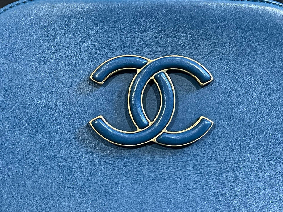 chanel small blue bag gold hardware