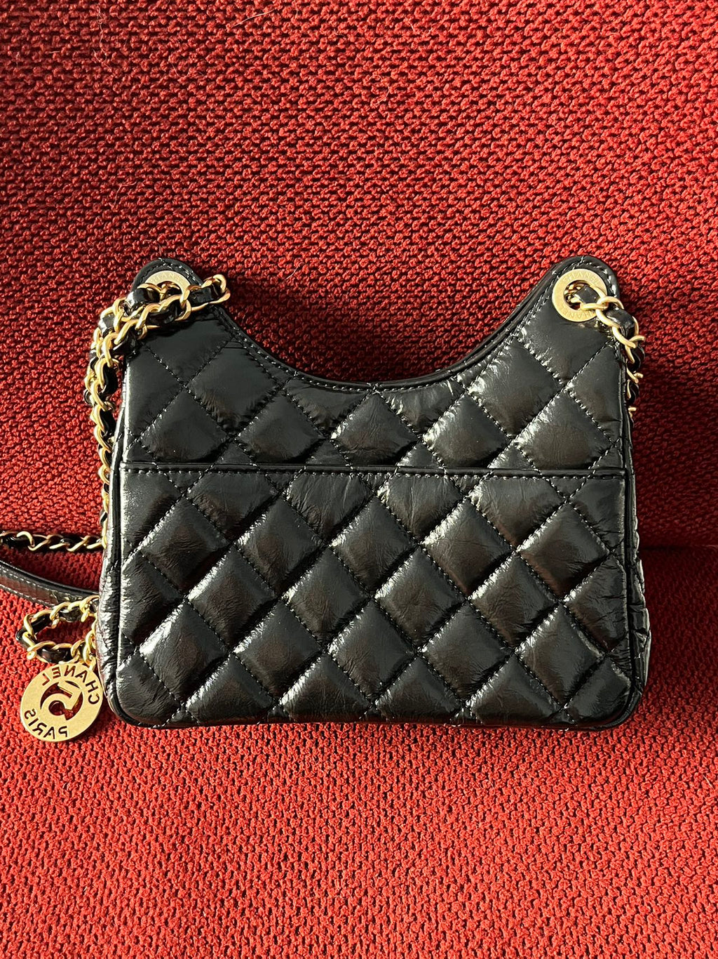 Chanel small hobo bag black crinkled calfskin gold hardware