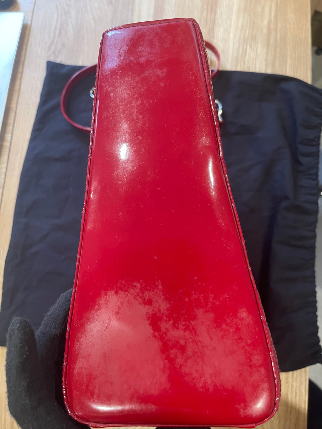 Lady dior large red patent leather
