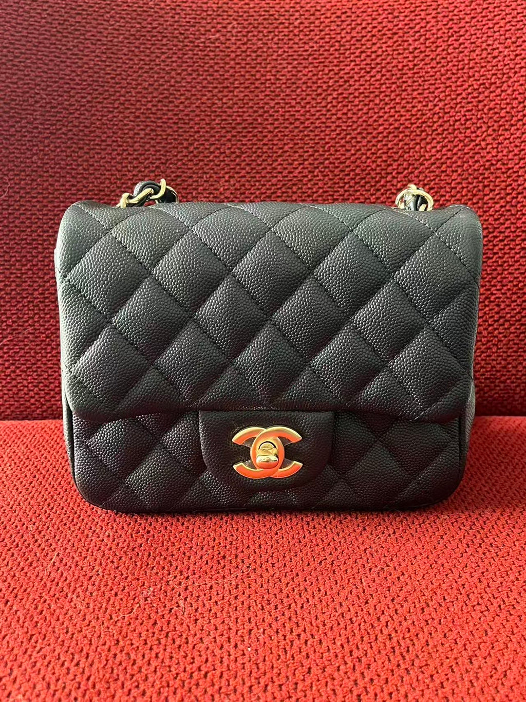 Chanel mini square flap bag caviar leather