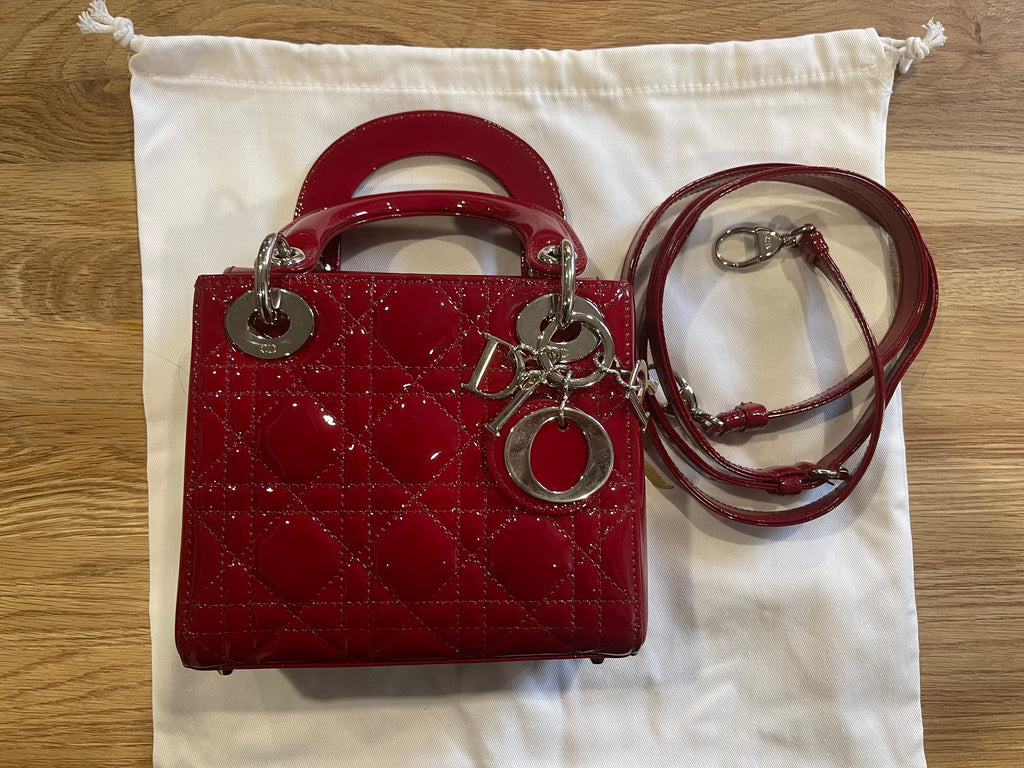 Lady dior mini red patent leather