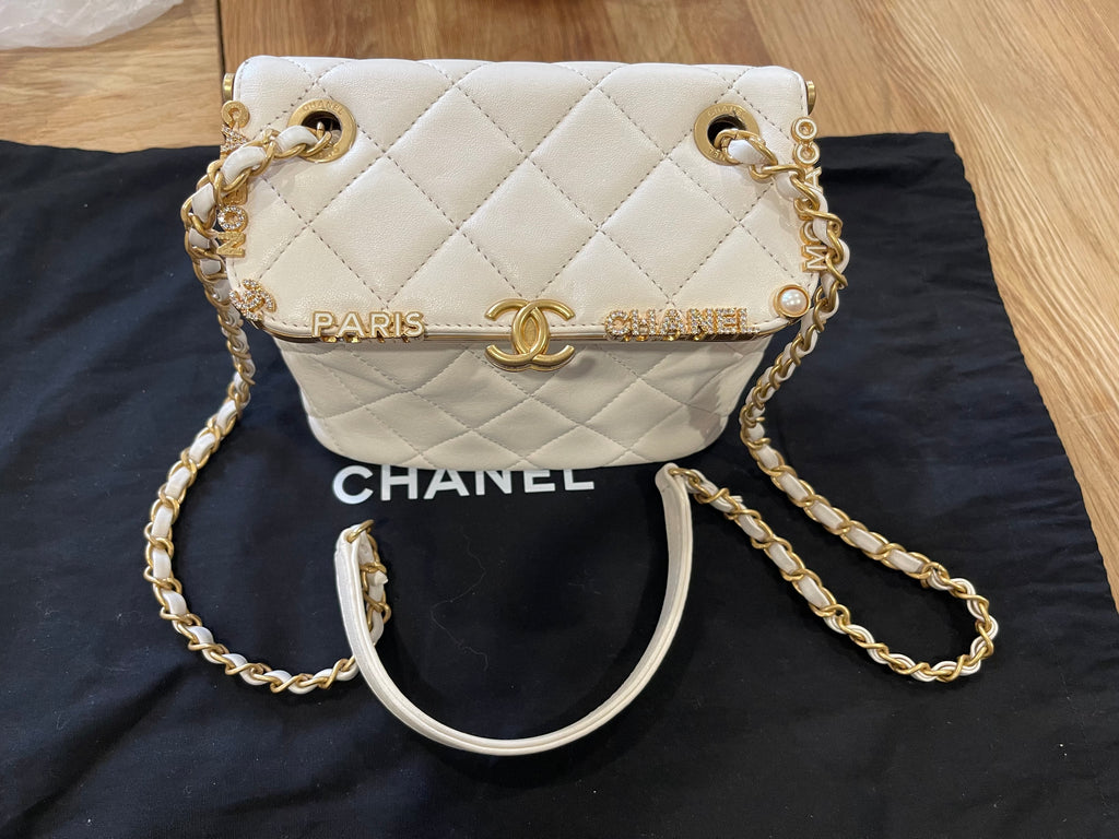 chanel small bag gold hardware white