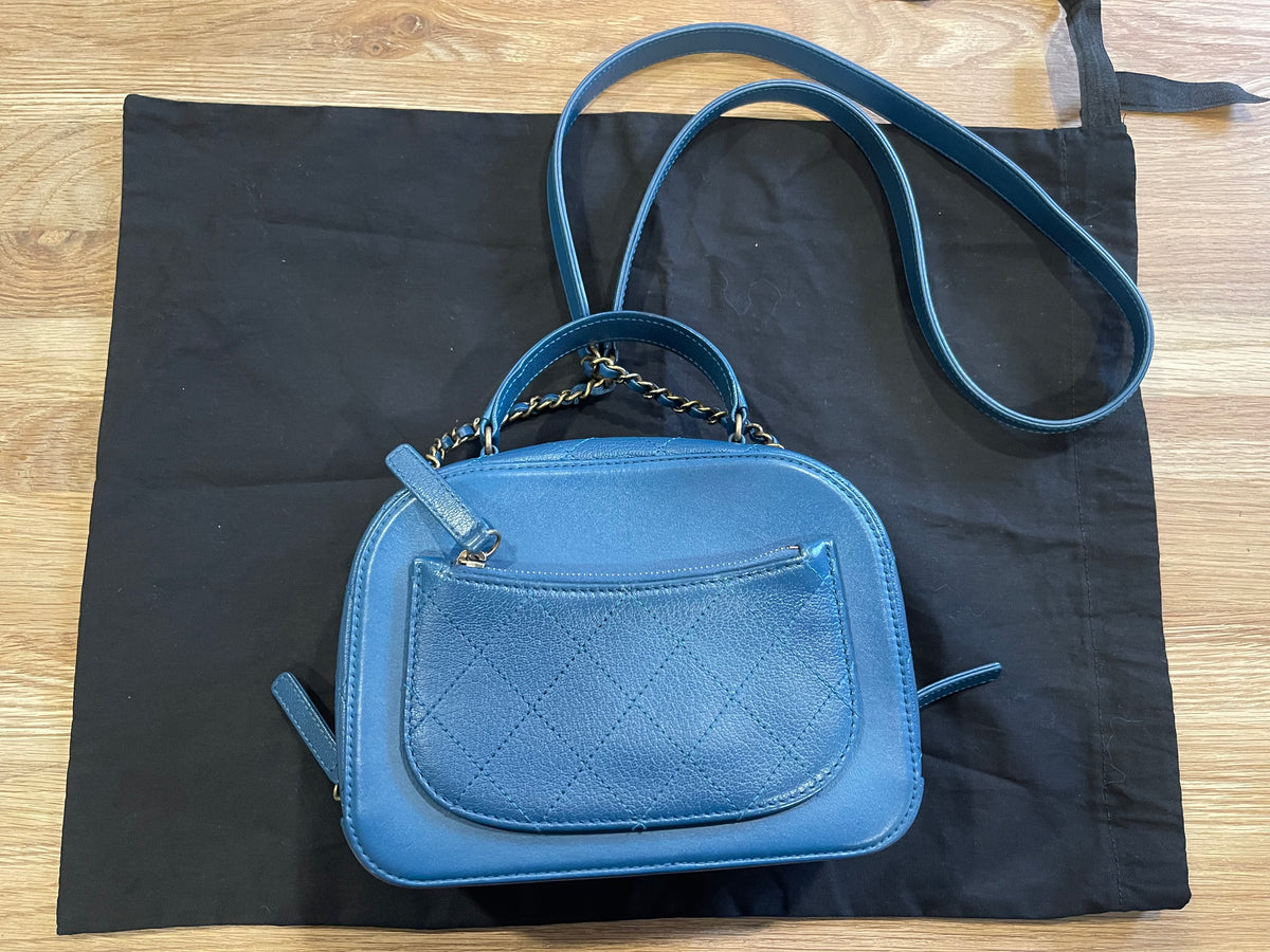 chanel small blue bag gold hardware