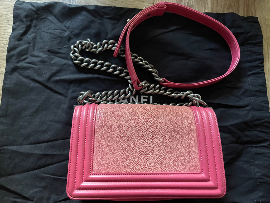 Chanel leboy small red caviar leather silver hardware